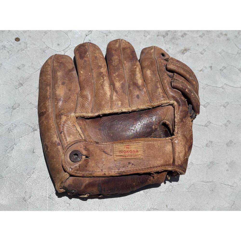 1940's NOKONA Baseball Mitt Split Finger Glove RHT Model Soft Supple Puffy Vtg